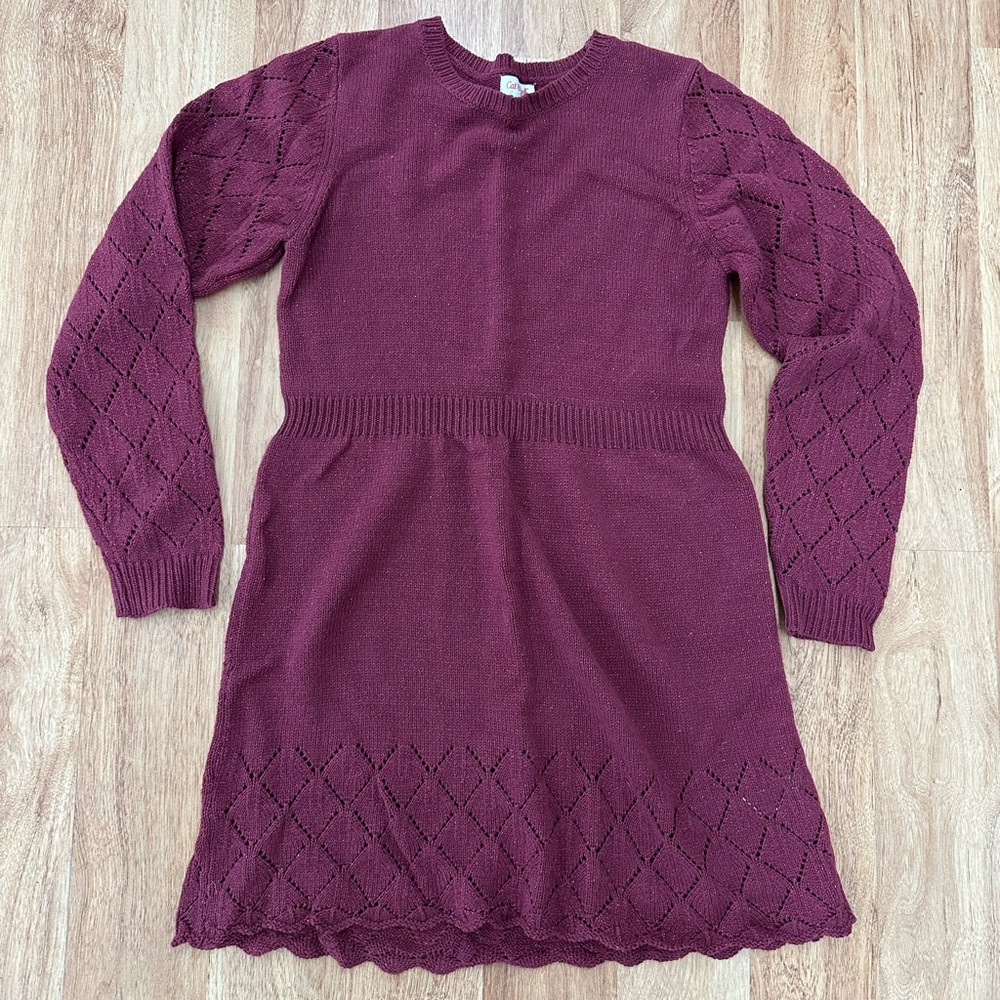 Elegant Burgundy Knit Dress for Kids Size Youth Large 10/12